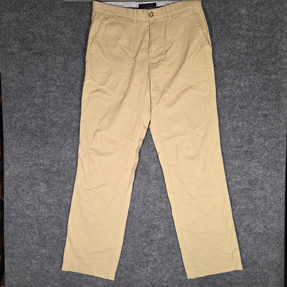 Tommy Hilfiger Chino Pants Mens 34x30 Tan Khaki Flat Front Cotton Trousers